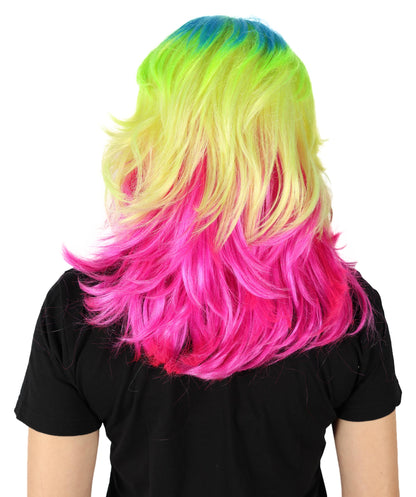 Wigs2you H-7143 女性用 鮮やかなウェーブのかかった大胆なレインボー コスプレ トロール ウィッグ | 難燃性合成繊維ヘア | プレミアム通気性キャップレスキャップ、