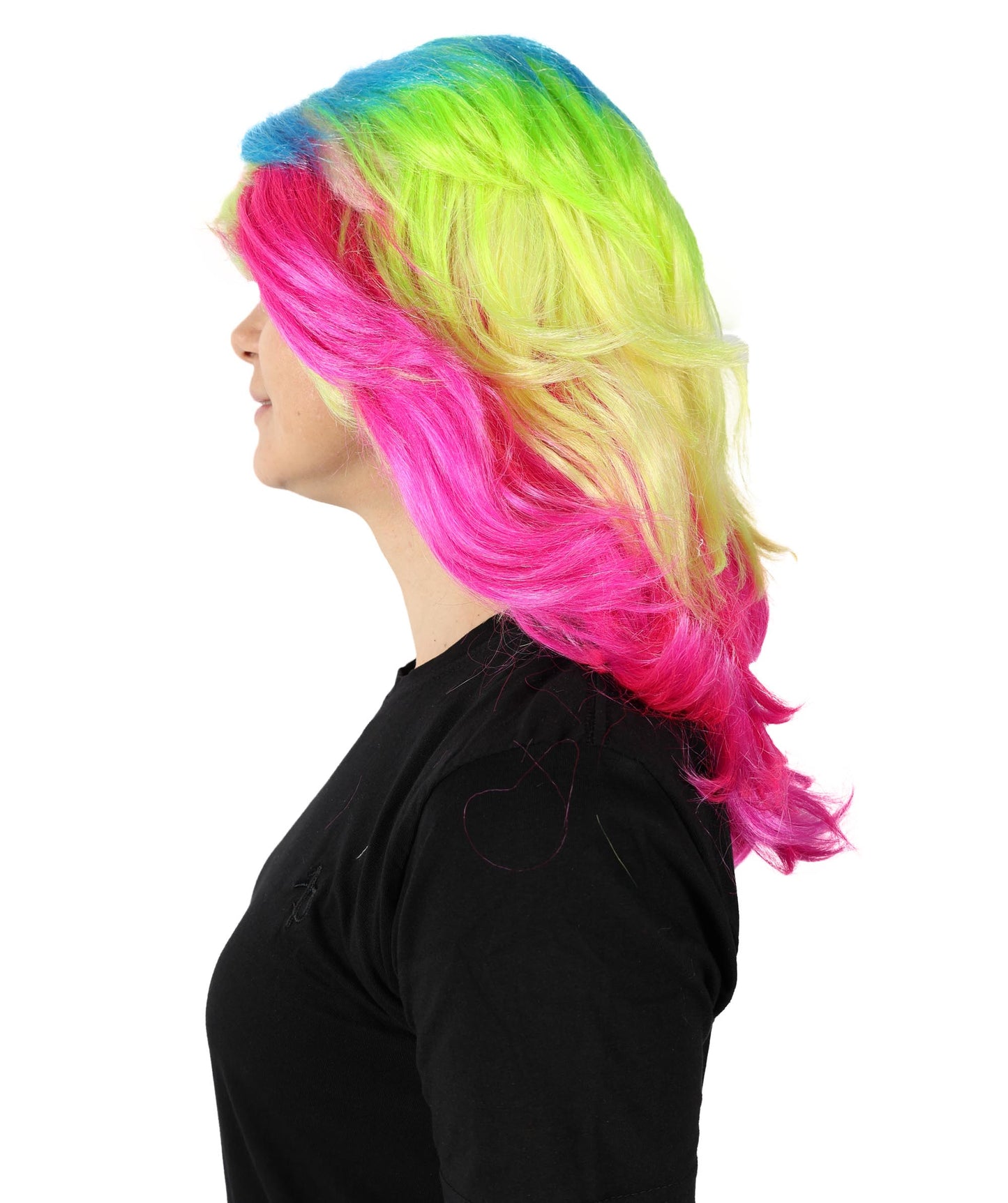 Wigs2you H-7143 女性用 鮮やかなウェーブのかかった大胆なレインボー コスプレ トロール ウィッグ | 難燃性合成繊維ヘア | プレミアム通気性キャップレスキャップ、