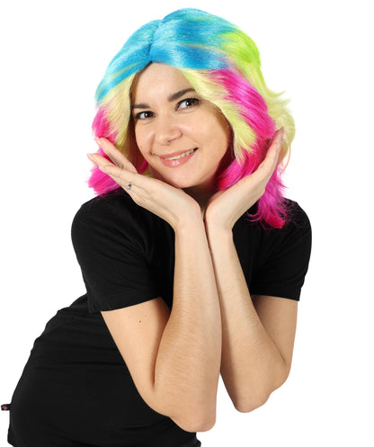 Wigs2you H-7143 女性用 鮮やかなウェーブのかかった大胆なレインボー コスプレ トロール ウィッグ | 難燃性合成繊維ヘア | プレミアム通気性キャップレスキャップ、