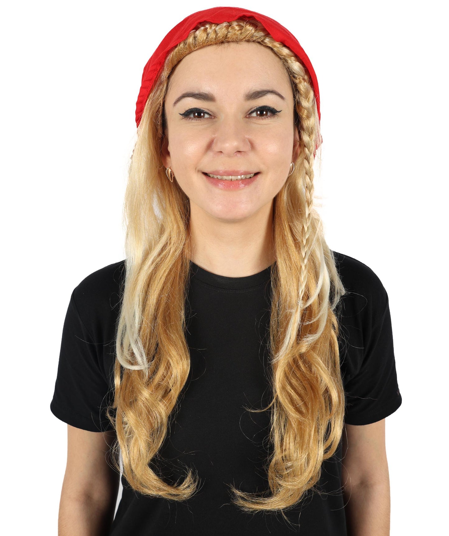 Wigs2you H-7150 コスプレウィッグ レディース ロング ウェーブ 21インチ フルウィッグ 赤バンダナ付き 海賊風 パイレーツスタイル 耐熱ファイバー ハロウィン 仮装 イベント パーティー