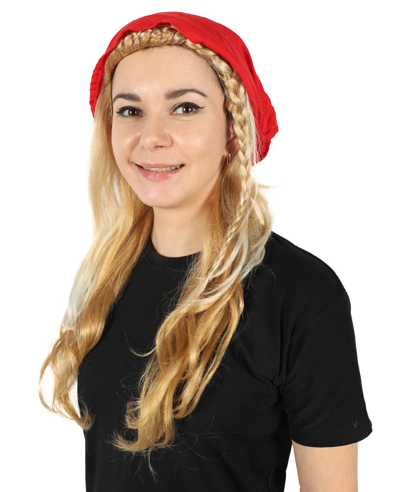 Wigs2you H-7150 コスプレウィッグ レディース ロング ウェーブ 21インチ フルウィッグ 赤バンダナ付き 海賊風 パイレーツスタイル 耐熱ファイバー ハロウィン 仮装 イベント パーティー