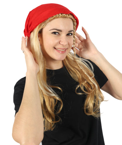 Wigs2you H-7150 コスプレウィッグ レディース ロング ウェーブ 21インチ フルウィッグ 赤バンダナ付き 海賊風 パイレーツスタイル 耐熱ファイバー ハロウィン 仮装 イベント パーティー