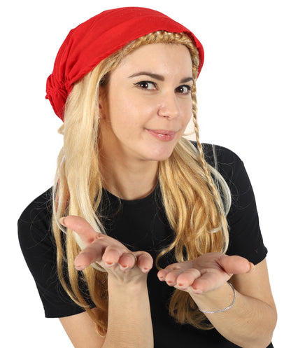 Wigs2you H-7150 コスプレウィッグ レディース ロング ウェーブ 21インチ フルウィッグ 赤バンダナ付き 海賊風 パイレーツスタイル 耐熱ファイバー ハロウィン 仮装 イベント パーティー