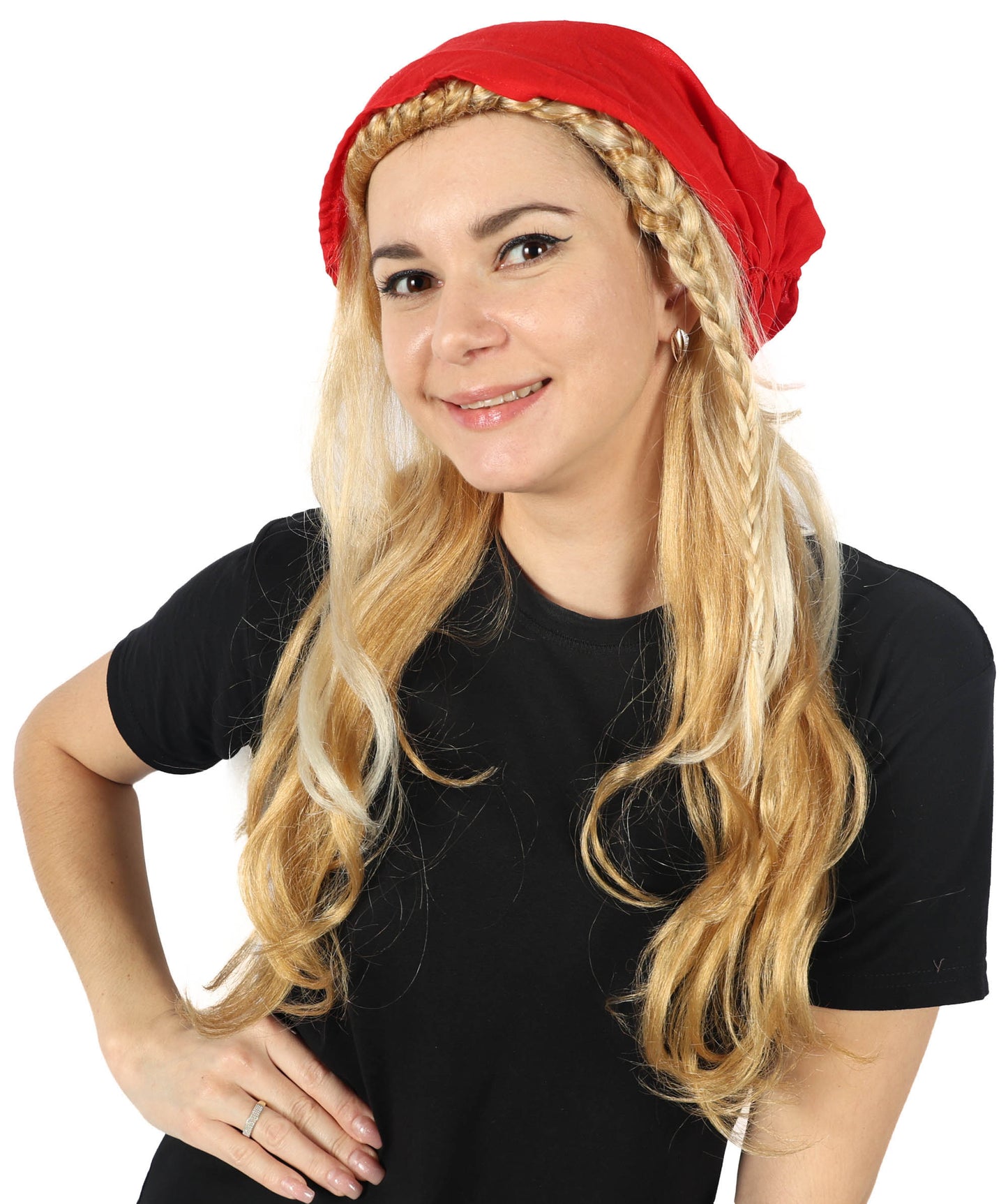 Wigs2you H-7150 コスプレウィッグ レディース ロング ウェーブ 21インチ フルウィッグ 赤バンダナ付き 海賊風 パイレーツスタイル 耐熱ファイバー ハロウィン 仮装 イベント パーティー