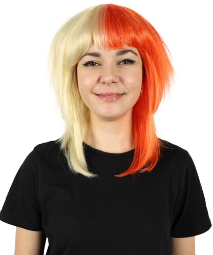 Wigs2you H-7152 コスプレウィッグ レディース レッド＆ブロンド ツートンカラー マレットウィッグ フルウィッグ レイヤーカット 前髪付き 耐熱ファイバー ロック風 レトロスタイル ファッション ハロウィン イベント