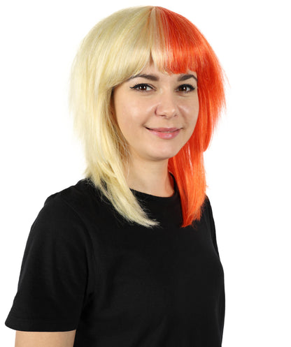 Wigs2you H-7152 コスプレウィッグ レディース レッド＆ブロンド ツートンカラー マレットウィッグ フルウィッグ レイヤーカット 前髪付き 耐熱ファイバー ロック風 レトロスタイル ファッション ハロウィン イベント