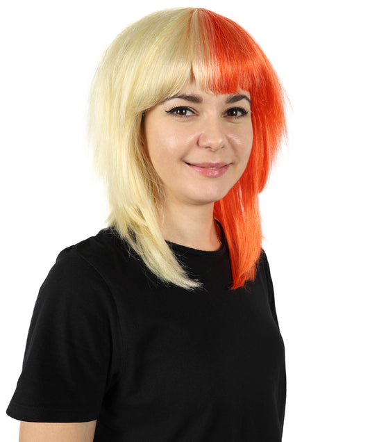 Wigs2you H-7152 コスプレウィッグ レディース レッド＆ブロンド ツートンカラー マレットウィッグ フルウィッグ レイヤーカット 前髪付き 耐熱ファイバー ロック風 レトロスタイル ファッション ハロウィン イベント