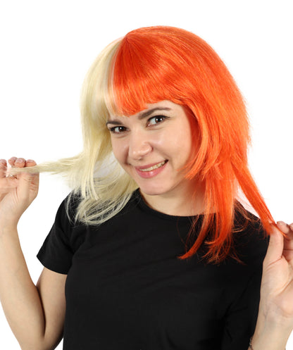 Wigs2you H-7152 コスプレウィッグ レディース レッド＆ブロンド ツートンカラー マレットウィッグ フルウィッグ レイヤーカット 前髪付き 耐熱ファイバー ロック風 レトロスタイル ファッション ハロウィン イベント