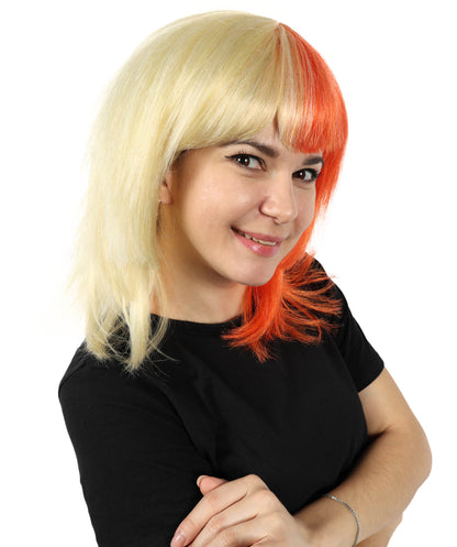 Wigs2you H-7152 コスプレウィッグ レディース レッド＆ブロンド ツートンカラー マレットウィッグ フルウィッグ レイヤーカット 前髪付き 耐熱ファイバー ロック風 レトロスタイル ファッション ハロウィン イベント