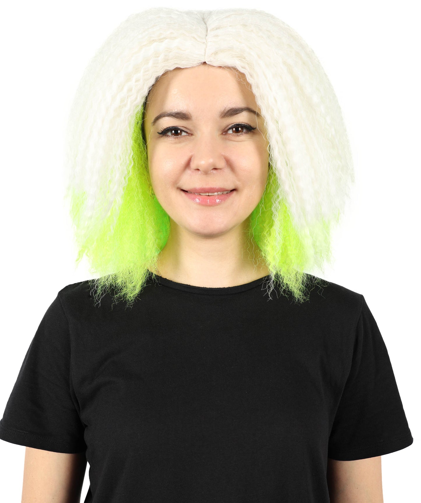 Wigs2you H-7154 コスプレウィッグ レディース ホワイト＆ネオングリーン クランプウェーブ フルウィッグ ボリュームスタイル 耐熱ファイバー ゴシック風 ファンタジー風 ハロウィン 仮装 テーマパーティー イベント