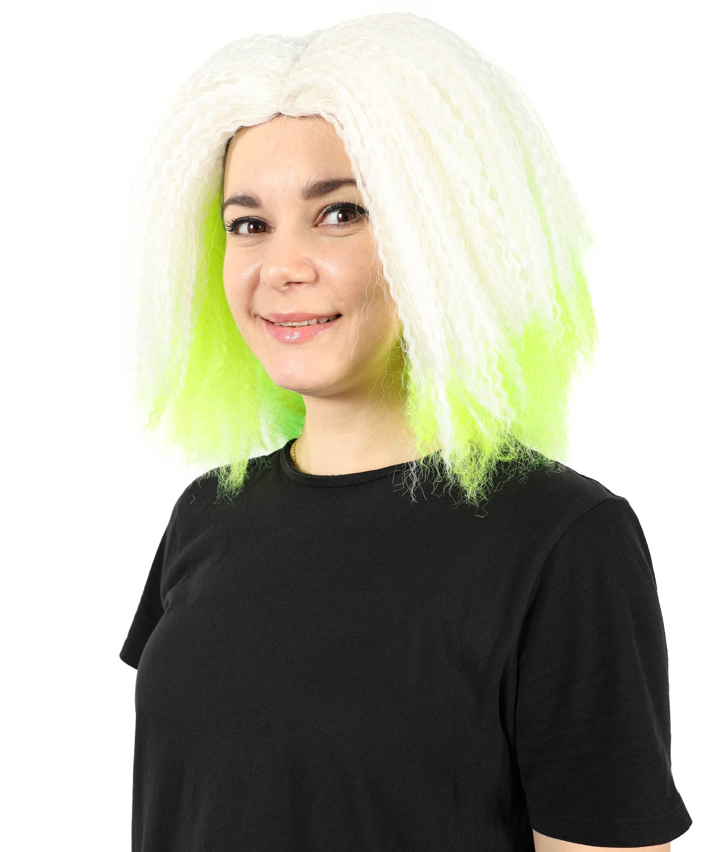 Wigs2you H-7154 コスプレウィッグ レディース ホワイト＆ネオングリーン クランプウェーブ フルウィッグ ボリュームスタイル 耐熱ファイバー ゴシック風 ファンタジー風 ハロウィン 仮装 テーマパーティー イベント
