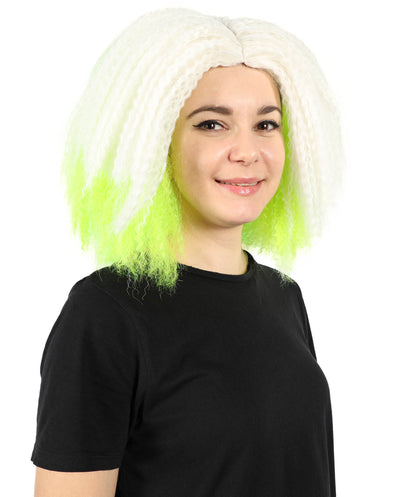 Wigs2you H-7154 コスプレウィッグ レディース ホワイト＆ネオングリーン クランプウェーブ フルウィッグ ボリュームスタイル 耐熱ファイバー ゴシック風 ファンタジー風 ハロウィン 仮装 テーマパーティー イベント