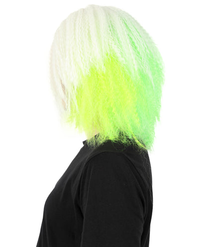Wigs2you H-7154 コスプレウィッグ レディース ホワイト＆ネオングリーン クランプウェーブ フルウィッグ ボリュームスタイル 耐熱ファイバー ゴシック風 ファンタジー風 ハロウィン 仮装 テーマパーティー イベント