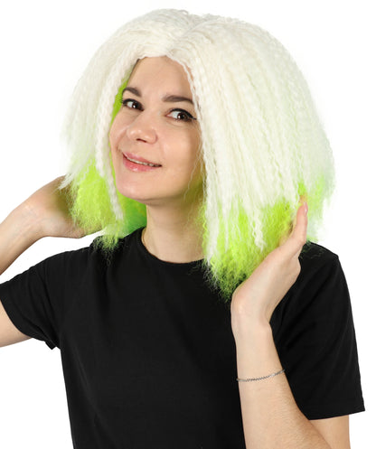 Wigs2you H-7154 コスプレウィッグ レディース ホワイト＆ネオングリーン クランプウェーブ フルウィッグ ボリュームスタイル 耐熱ファイバー ゴシック風 ファンタジー風 ハロウィン 仮装 テーマパーティー イベント