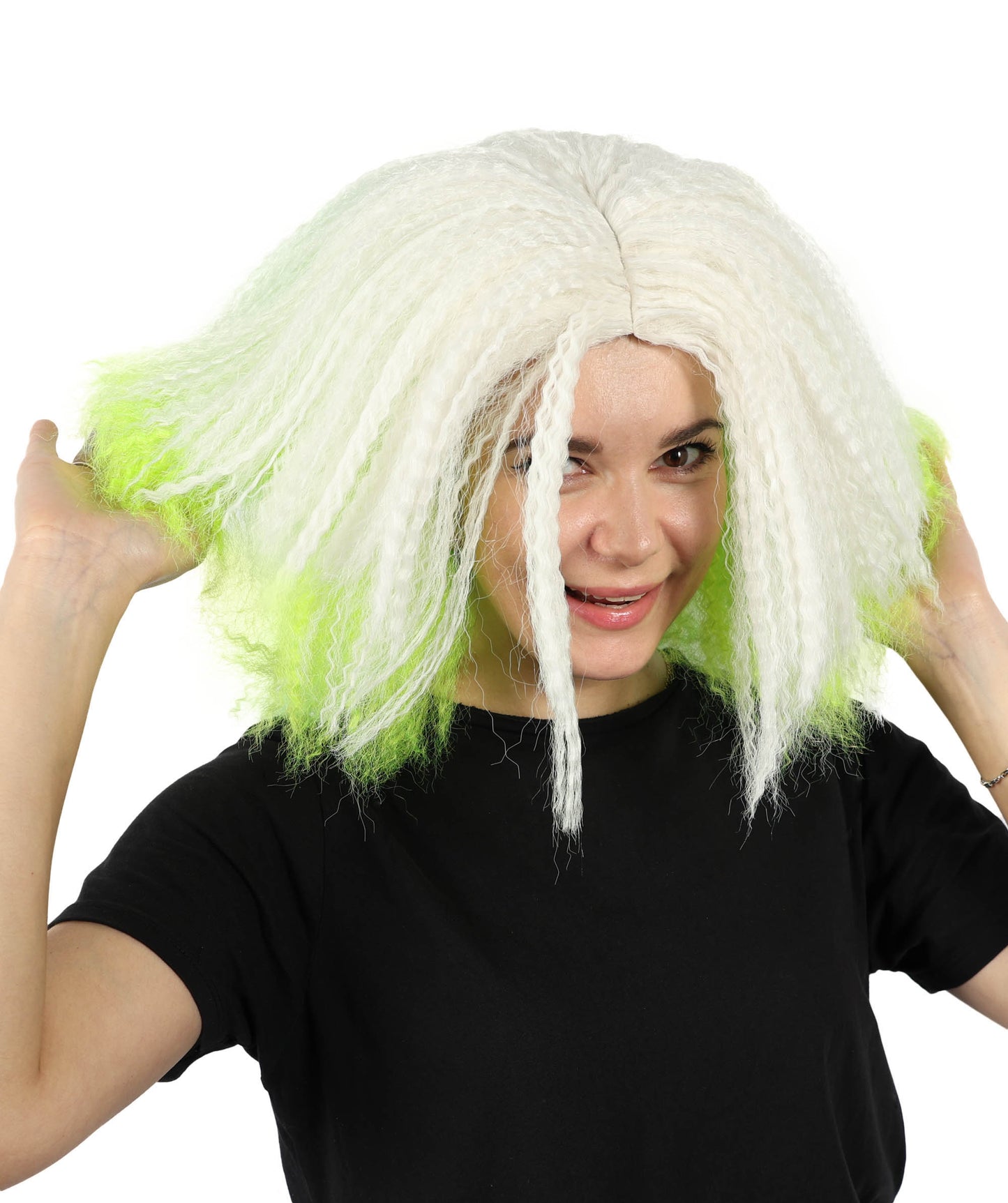 Wigs2you H-7154 コスプレウィッグ レディース ホワイト＆ネオングリーン クランプウェーブ フルウィッグ ボリュームスタイル 耐熱ファイバー ゴシック風 ファンタジー風 ハロウィン 仮装 テーマパーティー イベント