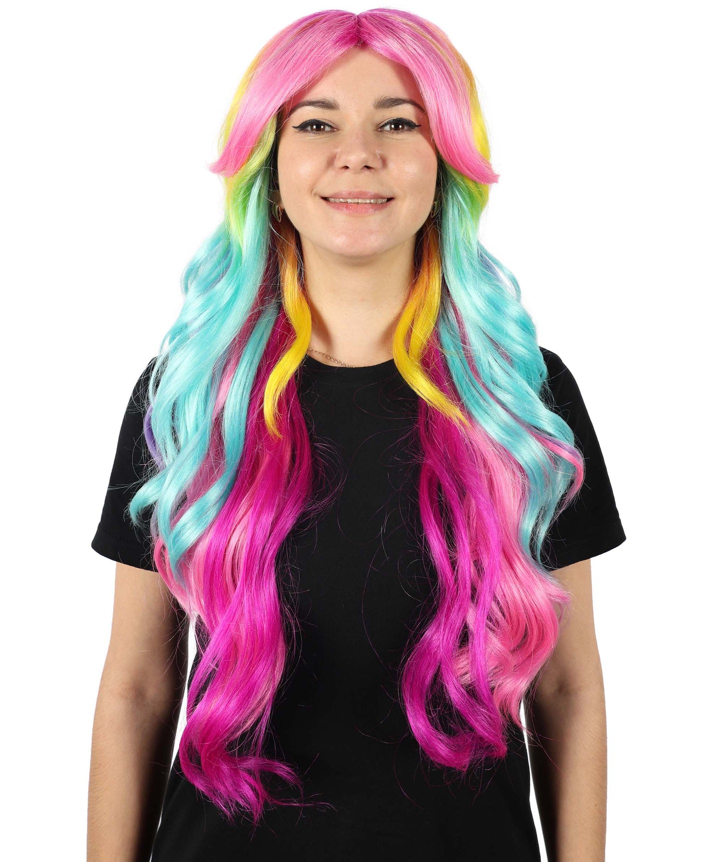 Wigs2you H-7155 コスプレウィッグ レディース レインボーグラデーション ロング ウェーブ 前髪付き フルウィッグ カラフルカラー 耐熱ファイバー アニメ風 ステージ パーティー イベント 普段使い