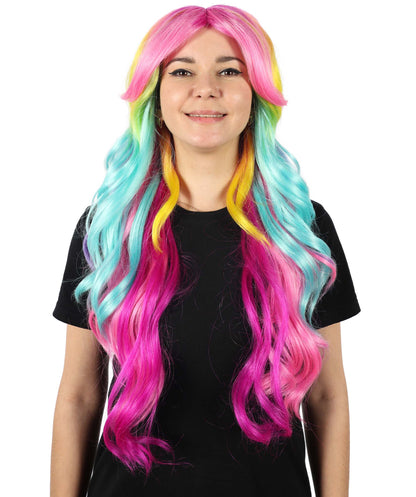 Wigs2you H-7155 コスプレウィッグ レディース レインボーグラデーション ロング ウェーブ 前髪付き フルウィッグ カラフルカラー 耐熱ファイバー アニメ風 ステージ パーティー イベント 普段使い