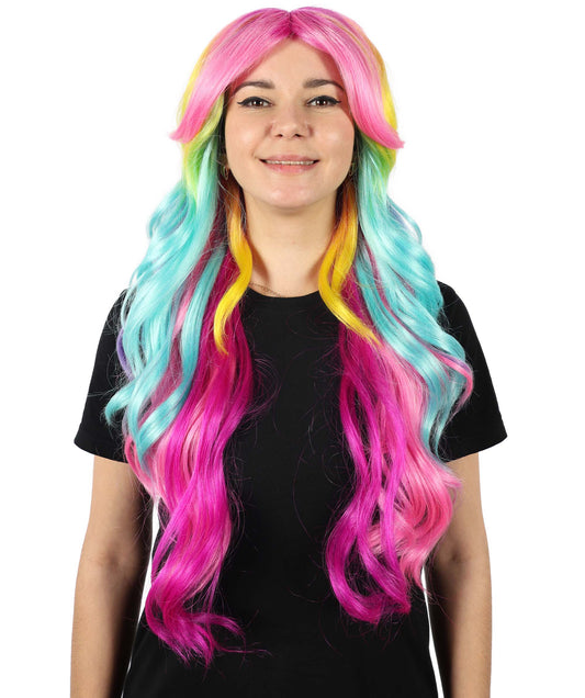 Wigs2you H-7155 コスプレウィッグ レディース レインボーグラデーション ロング ウェーブ 前髪付き フルウィッグ カラフルカラー 耐熱ファイバー アニメ風 ステージ パーティー イベント 普段使い