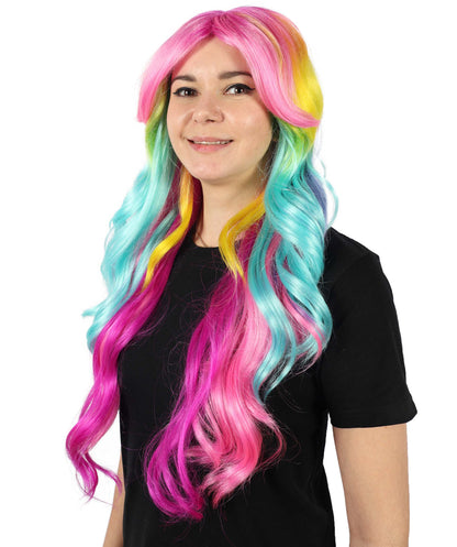 Wigs2you H-7155 コスプレウィッグ レディース レインボーグラデーション ロング ウェーブ 前髪付き フルウィッグ カラフルカラー 耐熱ファイバー アニメ風 ステージ パーティー イベント 普段使い