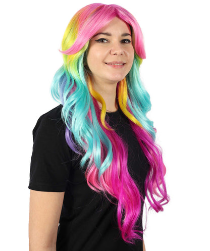 Wigs2you H-7155 コスプレウィッグ レディース レインボーグラデーション ロング ウェーブ 前髪付き フルウィッグ カラフルカラー 耐熱ファイバー アニメ風 ステージ パーティー イベント 普段使い