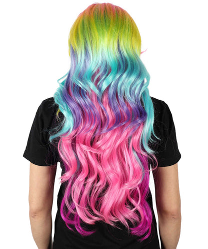 Wigs2you H-7155 コスプレウィッグ レディース レインボーグラデーション ロング ウェーブ 前髪付き フルウィッグ カラフルカラー 耐熱ファイバー アニメ風 ステージ パーティー イベント 普段使い