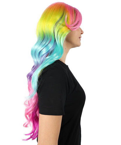 Wigs2you H-7155 コスプレウィッグ レディース レインボーグラデーション ロング ウェーブ 前髪付き フルウィッグ カラフルカラー 耐熱ファイバー アニメ風 ステージ パーティー イベント 普段使い