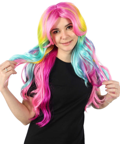 Wigs2you H-7155 コスプレウィッグ レディース レインボーグラデーション ロング ウェーブ 前髪付き フルウィッグ カラフルカラー 耐熱ファイバー アニメ風 ステージ パーティー イベント 普段使い