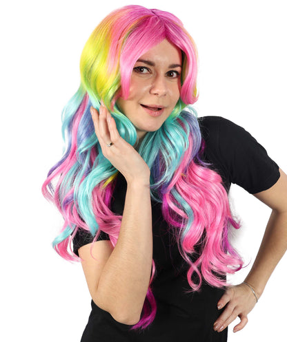 Wigs2you H-7155 コスプレウィッグ レディース レインボーグラデーション ロング ウェーブ 前髪付き フルウィッグ カラフルカラー 耐熱ファイバー アニメ風 ステージ パーティー イベント 普段使い