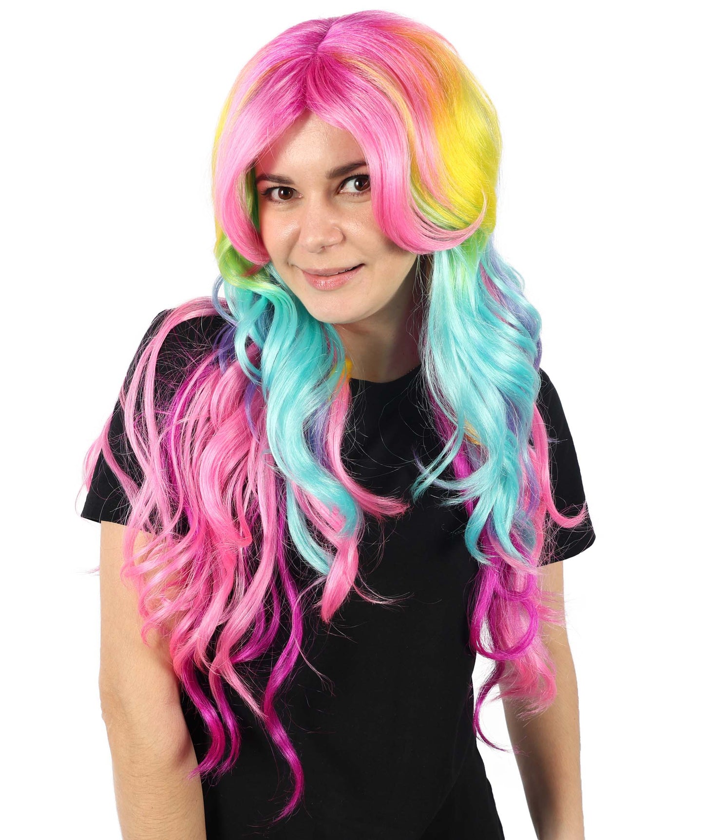 Wigs2you H-7155 コスプレウィッグ レディース レインボーグラデーション ロング ウェーブ 前髪付き フルウィッグ カラフルカラー 耐熱ファイバー アニメ風 ステージ パーティー イベント 普段使い