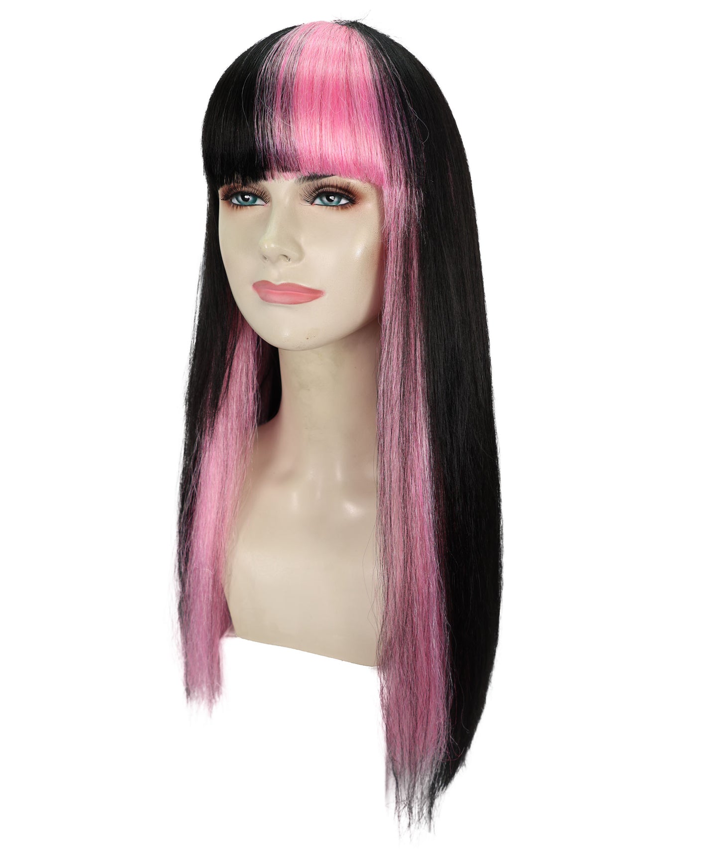 Wigs2you H-7156 コスプレウィッグ レディース ブラック＆ピンク ツートンカラー ロング ストレート フルウィッグ 耐熱ファイバー アニメ風 ハロウィン 仮装 イベント パーティー