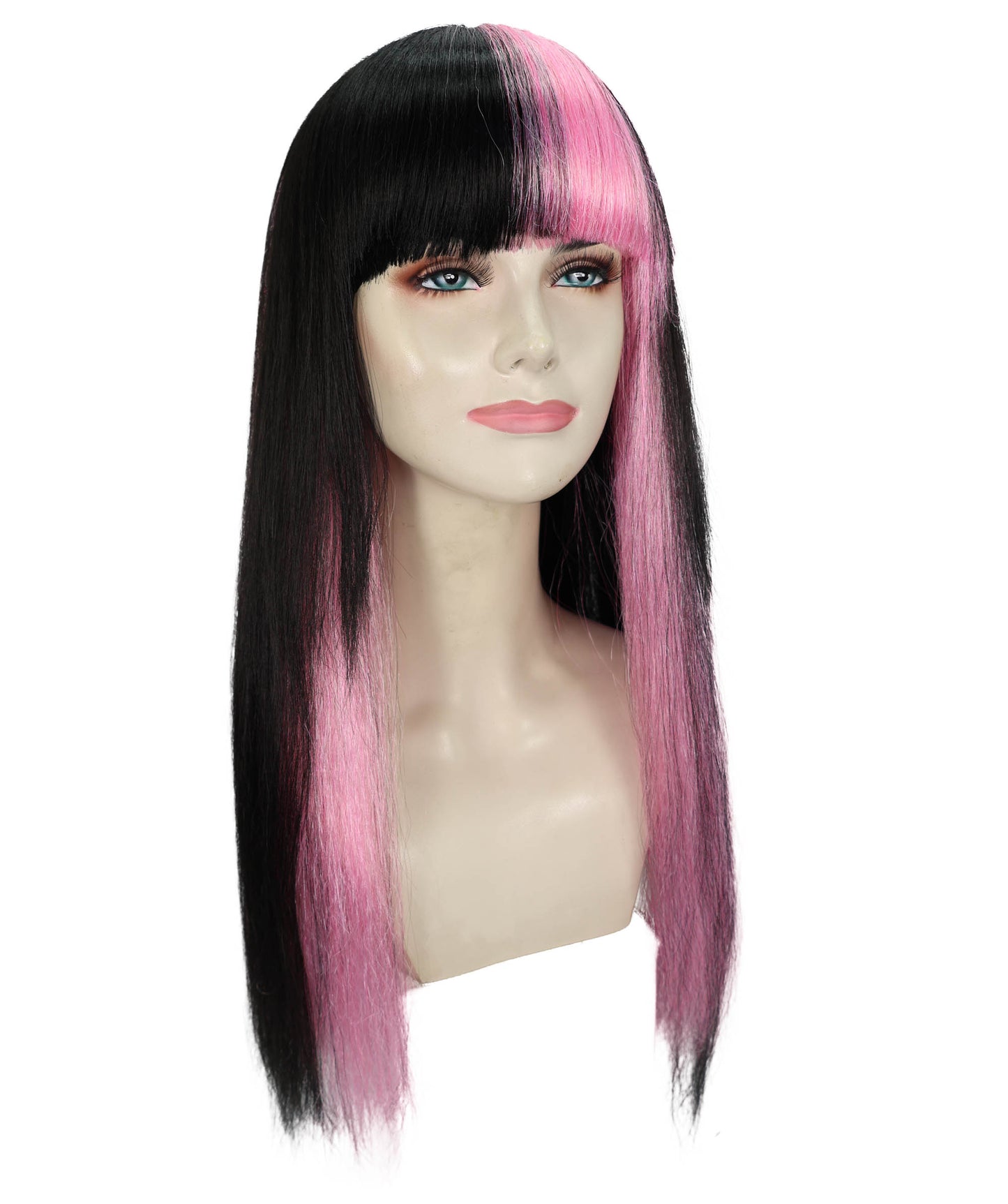 Wigs2you H-7156 コスプレウィッグ レディース ブラック＆ピンク ツートンカラー ロング ストレート フルウィッグ 耐熱ファイバー アニメ風 ハロウィン 仮装 イベント パーティー
