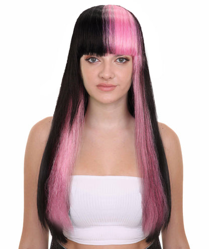Wigs2you H-7156 コスプレウィッグ レディース ブラック＆ピンク ツートンカラー ロング ストレート フルウィッグ 耐熱ファイバー アニメ風 ハロウィン 仮装 イベント パーティー