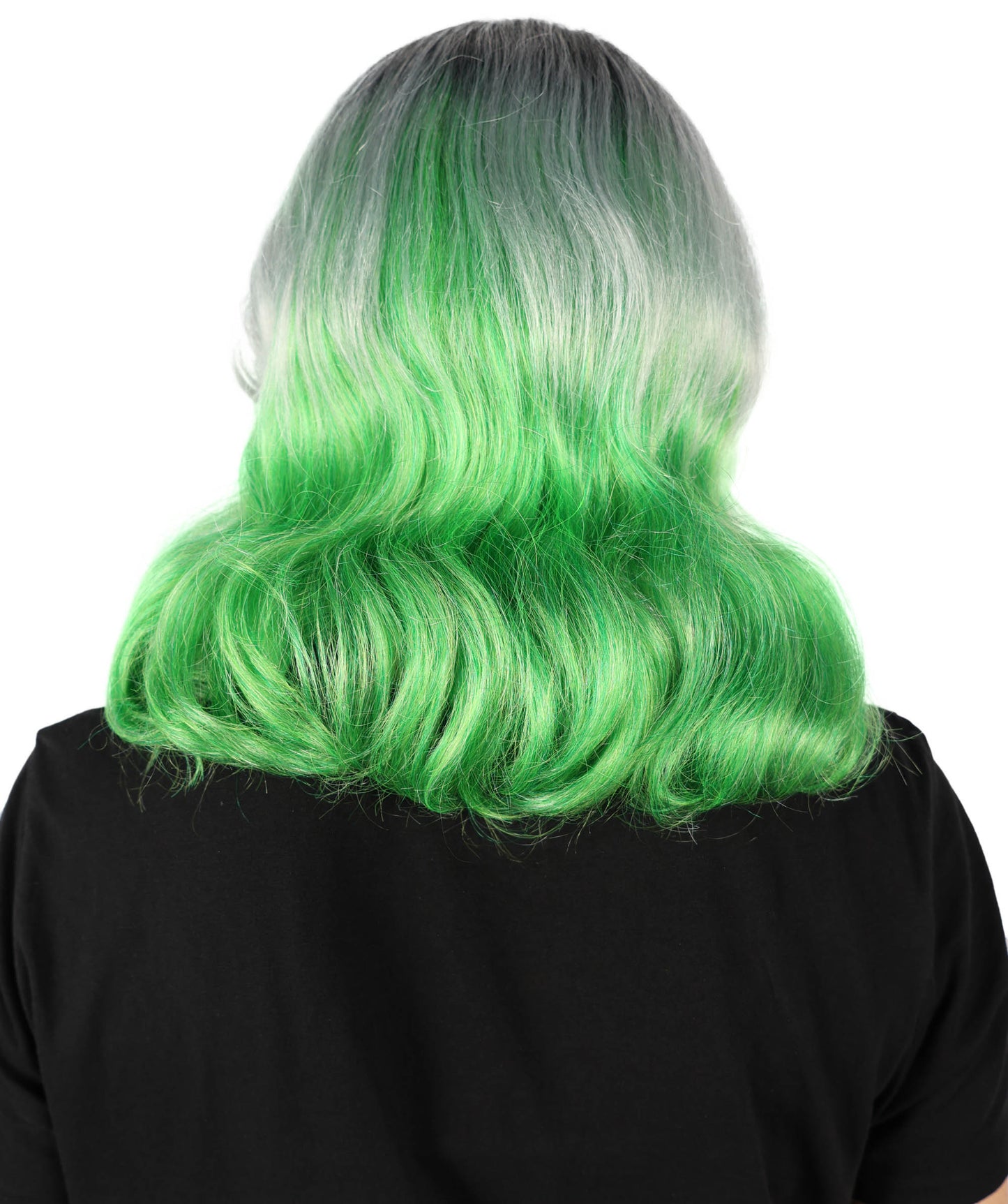 Wigs2you H-7159 大人女性用 オンブルグレー＆グリーン ショートウェーブボブウィッグ（前髪付き）｜合成繊維ファッションウィッグ｜普段使い、コスプレ、コスチューム用