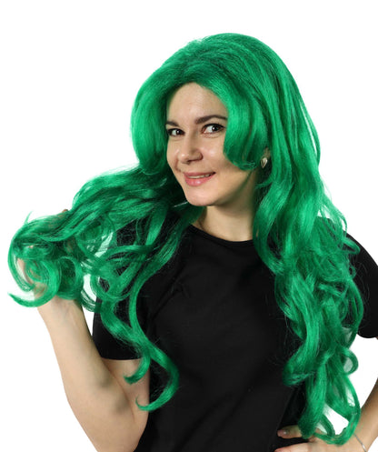 Wigs2you H-7160 女性用 60cm エクストラロング ウェーブグリーンウィッグ | 人魚をイメージしたファンタジーウィッグ、アニメ、テーマイベントに最適