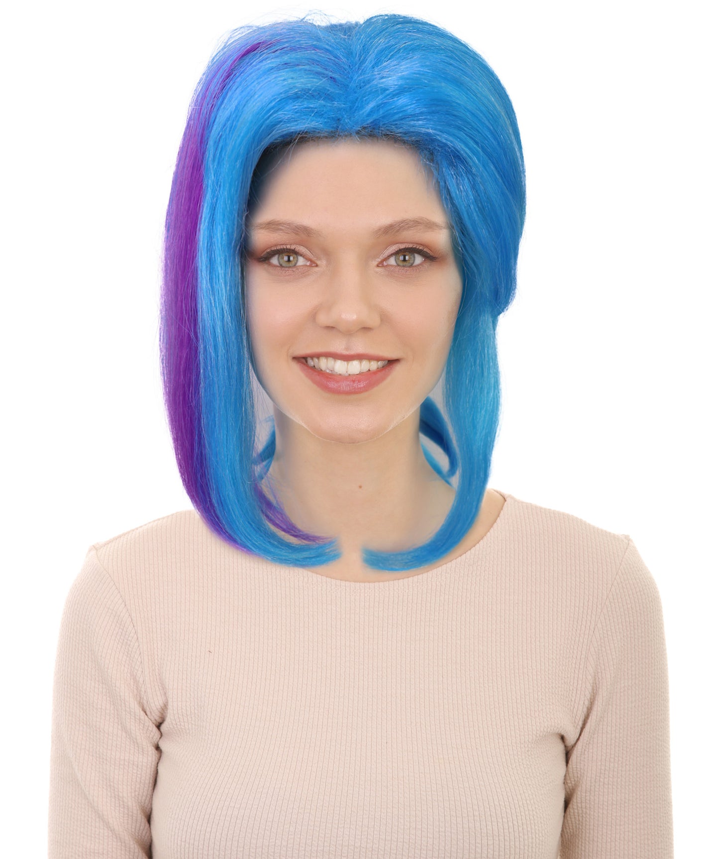 Wigs2you H-7168レディース ブルー ミディアムウィッグ ポニーテールスタイル | パープルメッシュ入り 難燃性 合成繊維 フルウィッグ | コスプレ・ハロウィン・イベント用