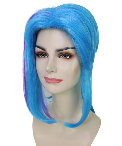 Wigs2you H-7168レディース ブルー ミディアムウィッグ ポニーテールスタイル | パープルメッシュ入り 難燃性 合成繊維 フルウィッグ | コスプレ・ハロウィン・イベント用