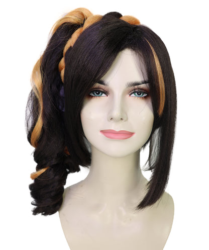 Wigs2you H-7170レディース ブラック＆オレンジ ショートウェーブウィッグ 編み込みポニーテール | 難燃性 合成繊維 フルウィッグ | コスプレ・ハロウィン・イベント・パーティー・普段使い用