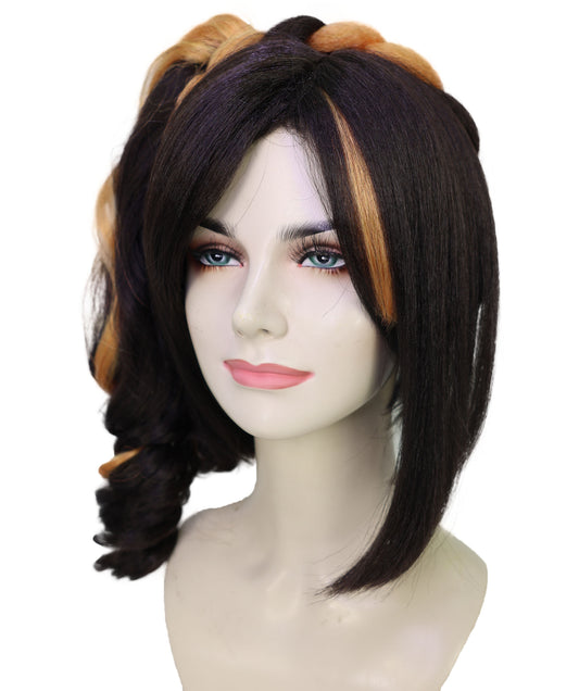Wigs2you H-7170レディース ブラック＆オレンジ ショートウェーブウィッグ 編み込みポニーテール | 難燃性 合成繊維 フルウィッグ | コスプレ・ハロウィン・イベント・パーティー・普段使い用