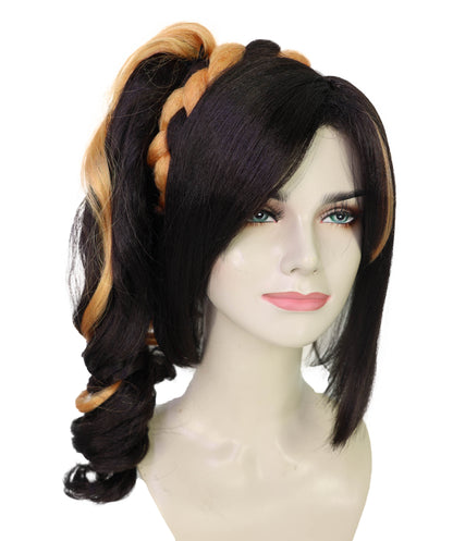 Wigs2you H-7170レディース ブラック＆オレンジ ショートウェーブウィッグ 編み込みポニーテール | 難燃性 合成繊維 フルウィッグ | コスプレ・ハロウィン・イベント・パーティー・普段使い用