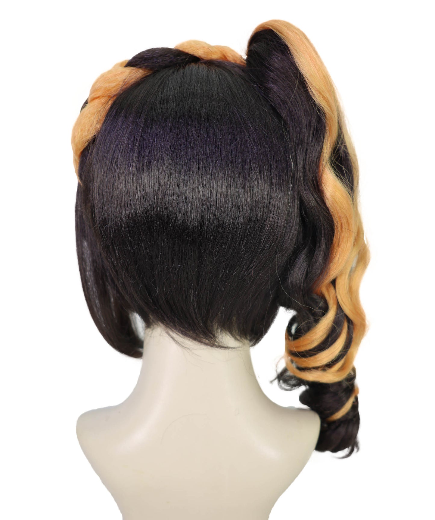 Wigs2you H-7170レディース ブラック＆オレンジ ショートウェーブウィッグ 編み込みポニーテール | 難燃性 合成繊維 フルウィッグ | コスプレ・ハロウィン・イベント・パーティー・普段使い用