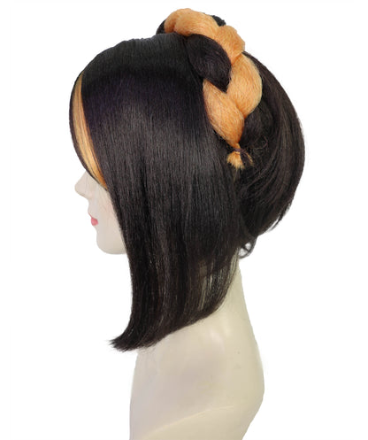 Wigs2you H-7170レディース ブラック＆オレンジ ショートウェーブウィッグ 編み込みポニーテール | 難燃性 合成繊維 フルウィッグ | コスプレ・ハロウィン・イベント・パーティー・普段使い用