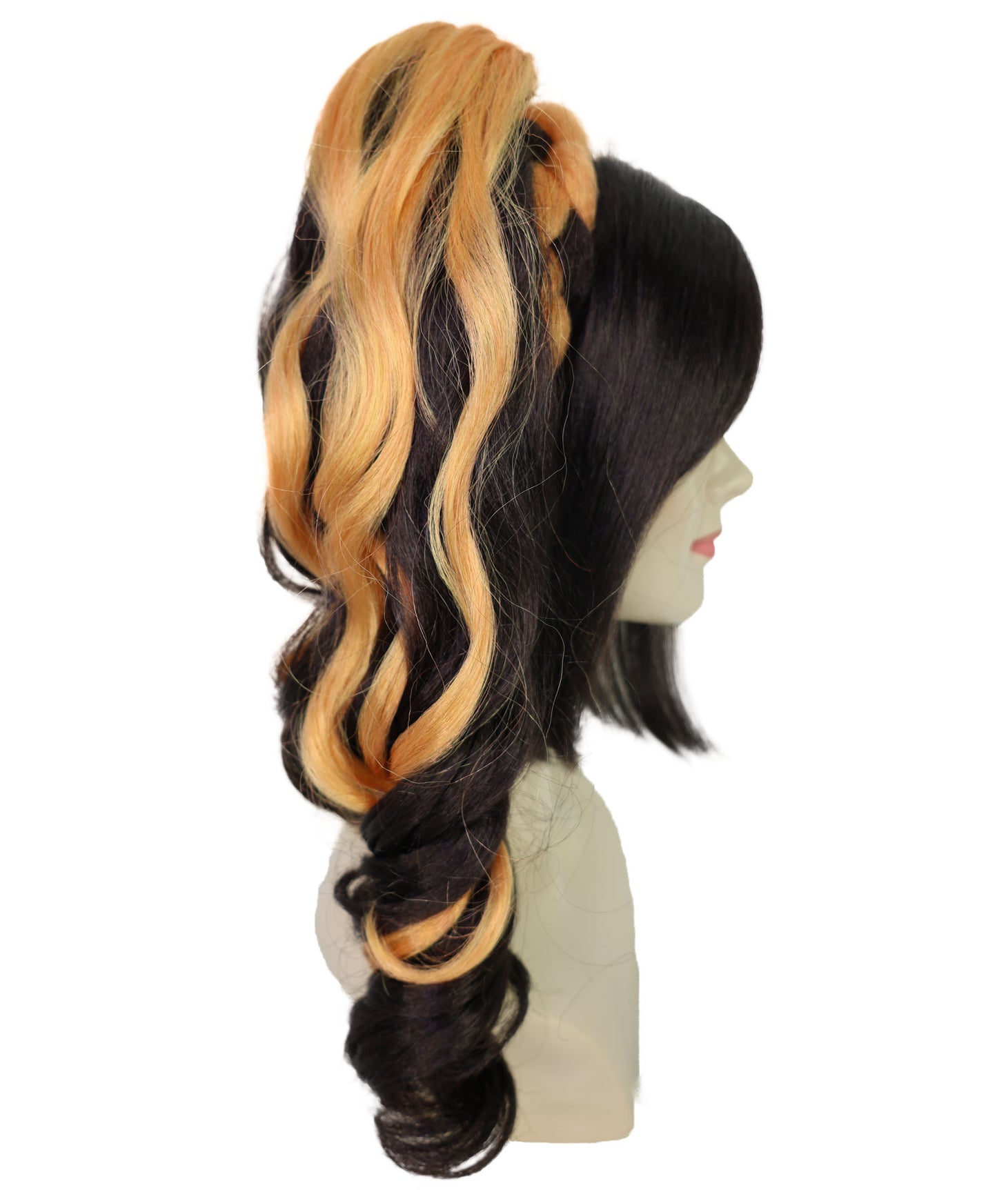 Wigs2you H-7170レディース ブラック＆オレンジ ショートウェーブウィッグ 編み込みポニーテール | 難燃性 合成繊維 フルウィッグ | コスプレ・ハロウィン・イベント・パーティー・普段使い用