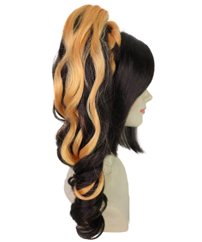 Wigs2you H-7170レディース ブラック＆オレンジ ショートウェーブウィッグ 編み込みポニーテール | 難燃性 合成繊維 フルウィッグ | コスプレ・ハロウィン・イベント・パーティー・普段使い用