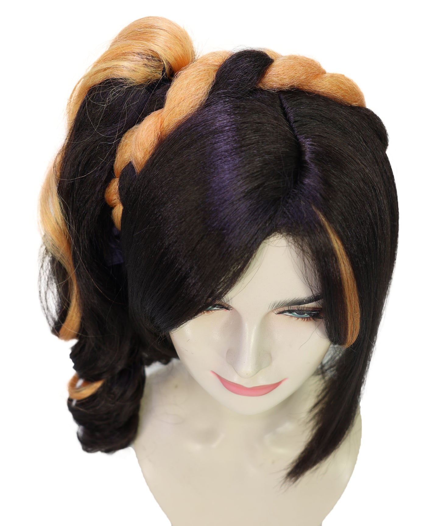 Wigs2you H-7170レディース ブラック＆オレンジ ショートウェーブウィッグ 編み込みポニーテール | 難燃性 合成繊維 フルウィッグ | コスプレ・ハロウィン・イベント・パーティー・普段使い用