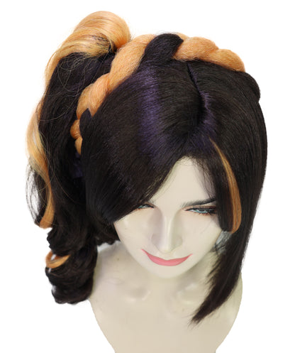 Wigs2you H-7170レディース ブラック＆オレンジ ショートウェーブウィッグ 編み込みポニーテール | 難燃性 合成繊維 フルウィッグ | コスプレ・ハロウィン・イベント・パーティー・普段使い用