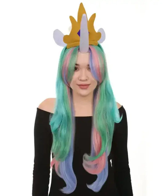 Wigs2you H-7172レディース パステルレインボー ロングウィッグ 角・王冠付き | 難燃性 合成繊維 フルウィッグ | コスプレ・ハロウィン・イベント・テーマパーティー用