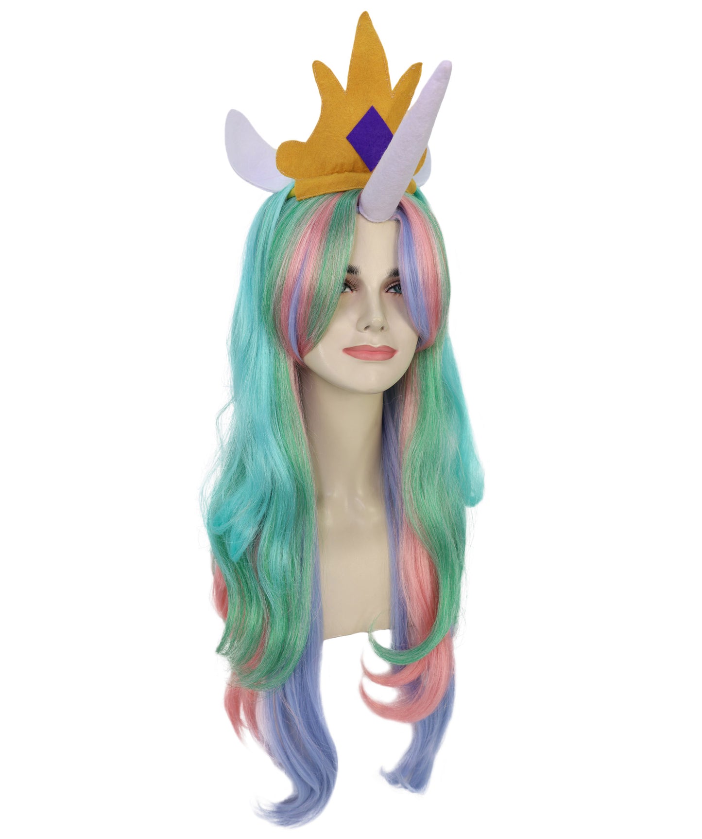 Wigs2you H-7172レディース パステルレインボー ロングウィッグ 角・王冠付き | 難燃性 合成繊維 フルウィッグ | コスプレ・ハロウィン・イベント・テーマパーティー用