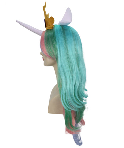 Wigs2you H-7172レディース パステルレインボー ロングウィッグ 角・王冠付き | 難燃性 合成繊維 フルウィッグ | コスプレ・ハロウィン・イベント・テーマパーティー用