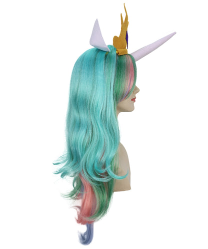 Wigs2you H-7172レディース パステルレインボー ロングウィッグ 角・王冠付き | 難燃性 合成繊維 フルウィッグ | コスプレ・ハロウィン・イベント・テーマパーティー用