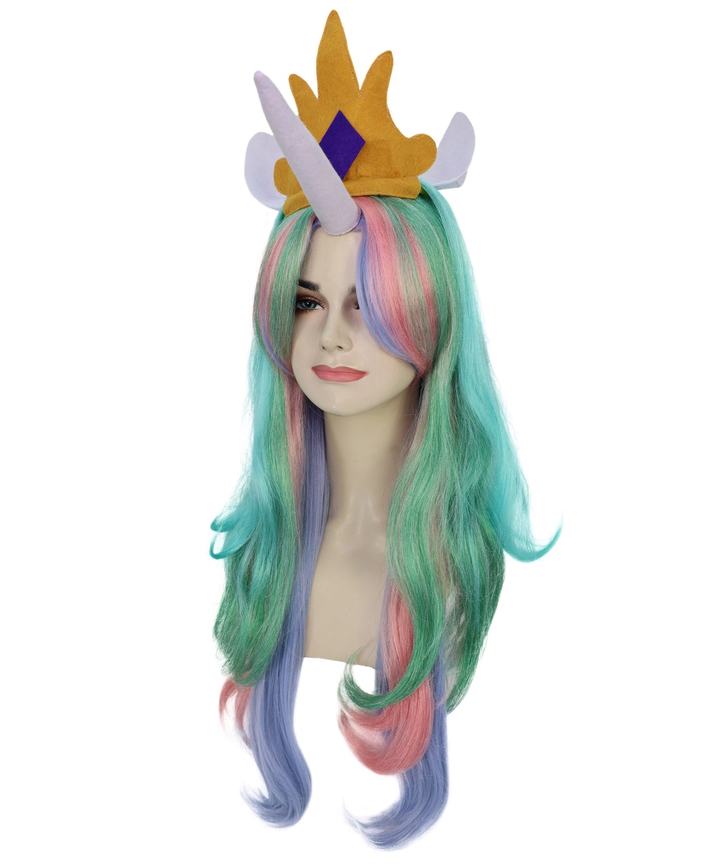 Wigs2you H-7172レディース パステルレインボー ロングウィッグ 角・王冠付き | 難燃性 合成繊維 フルウィッグ | コスプレ・ハロウィン・イベント・テーマパーティー用